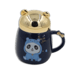 Navy Blue Panda Mug with Designed Gold Lid
