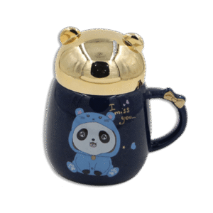 Navy Blue Panda Mug with Designed Gold Lid