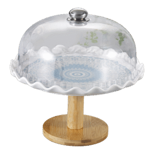 Ornamented Ocean Cake Plate with Bamboo Stand