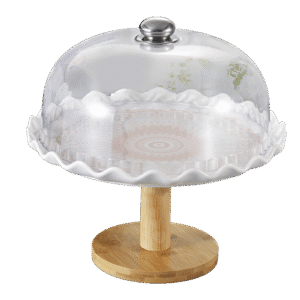 Ornamented Rose Cake Plate with Bamboo Stand