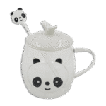 Panda 350ml Double Glass Mug with Lid & Spoon