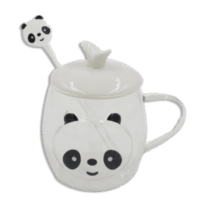 Panda 350ml Double Glass Mug with Lid & Spoon