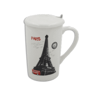 Paris White Glass Mug with Lid & Spoon