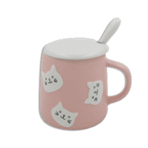 Pink Cats Mug with Lid & Spoon