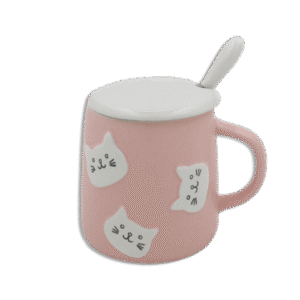 Pink Cats Mug with Lid & Spoon