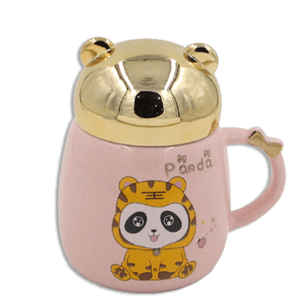 Pink Panda Mug with Designed Gold Lid
