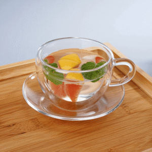 Tea 200ml Double Glass Cup with Saucer2
