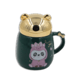 Turqouise Panda Mug with Designed Gold Lid