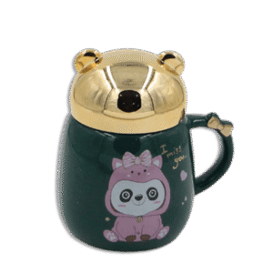 Turqouise Panda Mug with Designed Gold Lid