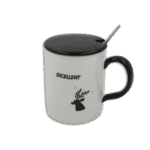 White Mug with Black Lid & Spoon