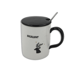 White Mug with Black Lid & Spoon