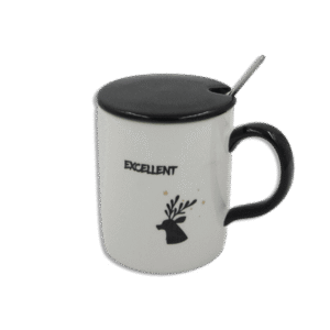 White Mug with Black Lid & Spoon