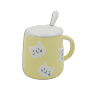 Yellow Cats Mug with Lid & Spoon