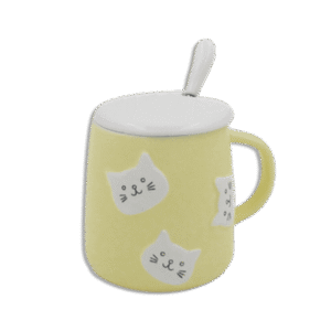 Yellow Cats Mug with Lid & Spoon
