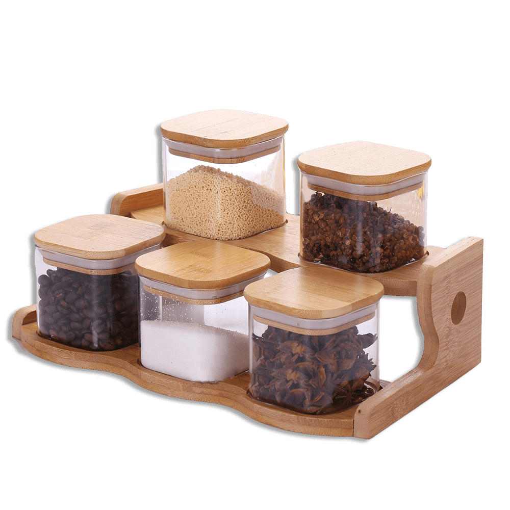 2 Layers Spice Jar Set with Wooden Lids & Stand - Freeshop