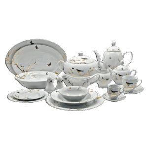 La Table Eelegante 121 Pcs Gold Round Dinner with Birds