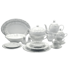 La Table Eelegante 121 Pcs Silver Marble Dinner Set