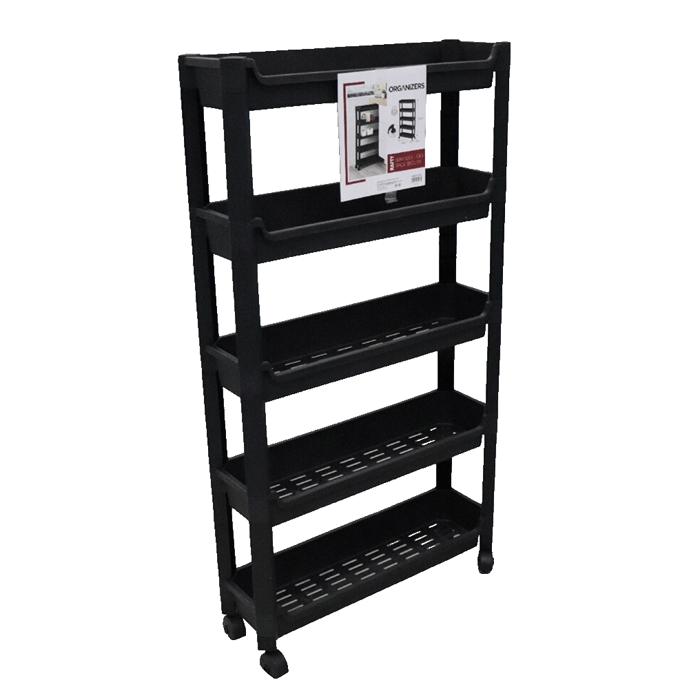 Organizers-Black-Thin-Wheeled-5-Tier-Stand