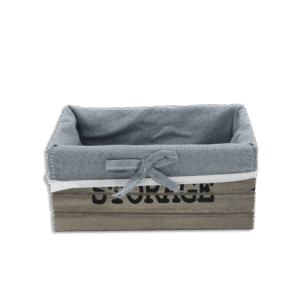 Rectangular Grey Wooden 24x15x10cm Basket with Fabric