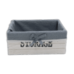Rectangular White Wooden 24x15x10cm Basket with Fabric