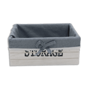 Rectangular White Wooden 24x15x10cm Basket with Fabric