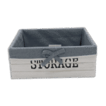 Rectangular White Wooden 28x20x11cm Basket with Fabric