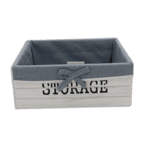 Rectangular White Wooden 28x20x11cm Basket with Fabric