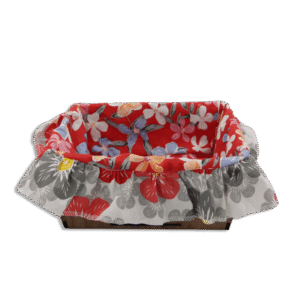 Rectangular Wooden 23x19x9cm Basket with Flower Design Fabric