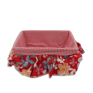 Rectangular Wooden 23x19x9cm Basket With Red & White Fabric