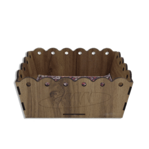 Rectangular Wooden 26x17x9cm Basket with Colored Fabric