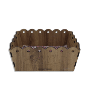 Rectangular Wooden 26x17x9cm Basket with Colored Fabric