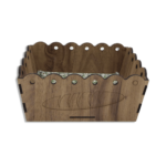 Rectangular Wooden 26x17x9cm Basket With Green Fabric