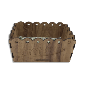 Rectangular Wooden 26x17x9cm Basket With Green Fabric