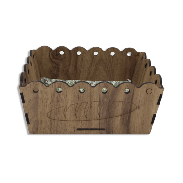 Rectangular Wooden 26x17x9cm Basket With Green Fabric