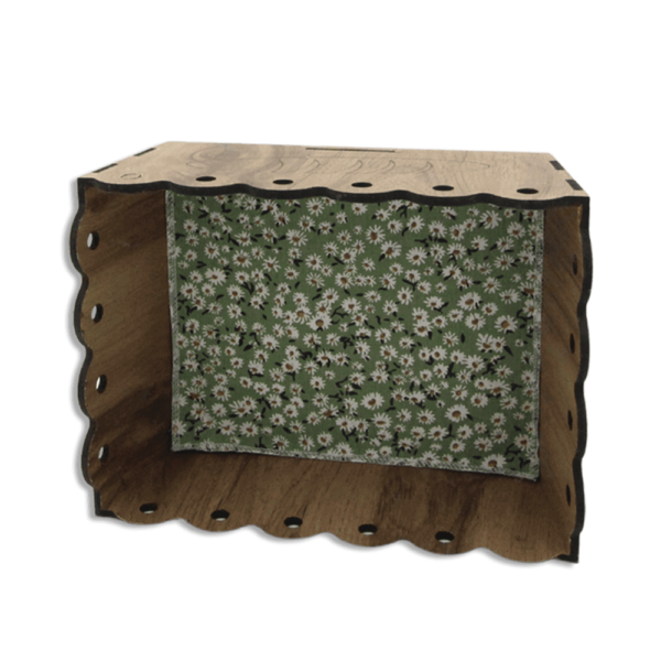 Rectangular Wooden 26x17x9cm Basket With Green Fabric2