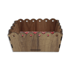 Rectangular Wooden 26x17x9cm Basket with Red Fabric