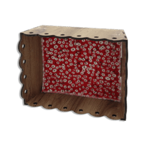 Rectangular Wooden 26x17x9cm Basket with Red Fabric2