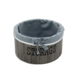 Round Grey Wooden 19x10cm Basket with Fabric
