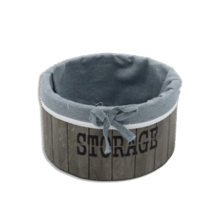 Round Grey Wooden 19x10cm Basket with Fabric