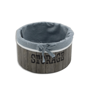 Round Grey Wooden 19x10cm Basket with Fabric