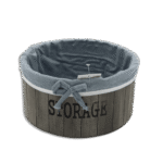 Round Grey Wooden 23x11cm Basket with Fabric