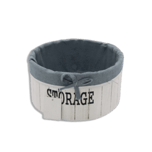 Round White Wooden 19x10cm Basket with Fabric