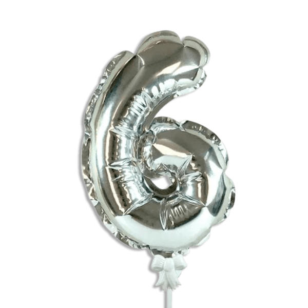 Self inflating 26cm silver foil balloon number six