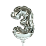 Self Inflating 26cm Silver Foil Balloon Number Three