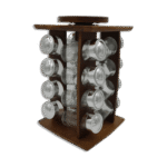 Set of 16pcs Spices Jars with Stainless Steel Lids & Dark Wooden Rotating Stand