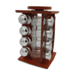 Set of 16pcs Spices Jars with Stainless Steel Lids & Wooden Rotating Stand