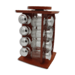 Set of 16pcs Spices Jars with Stainless Steel Lids & Wooden Rotating Stand