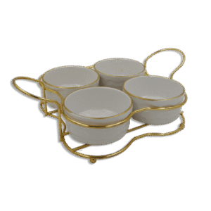 Set of 4pcs White Bowls with Gold Stand