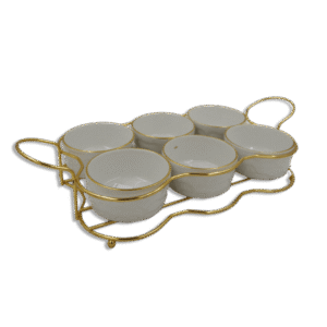 Set of 6pcs White Bowls with Gold Stand