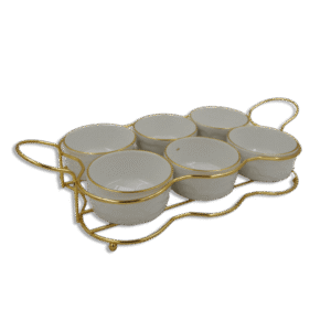 Set of 6pcs White Bowls with Gold Stand
